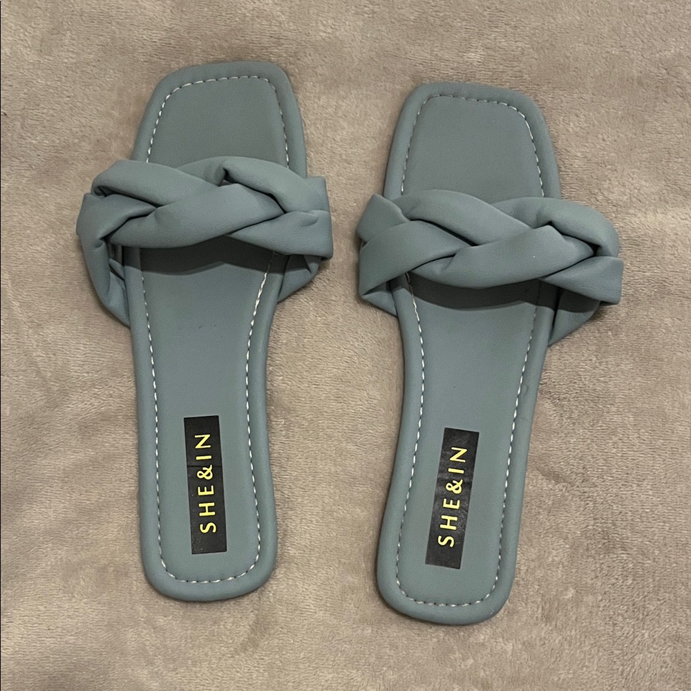SHEIN Women's Braided Slide Sandals in Blue